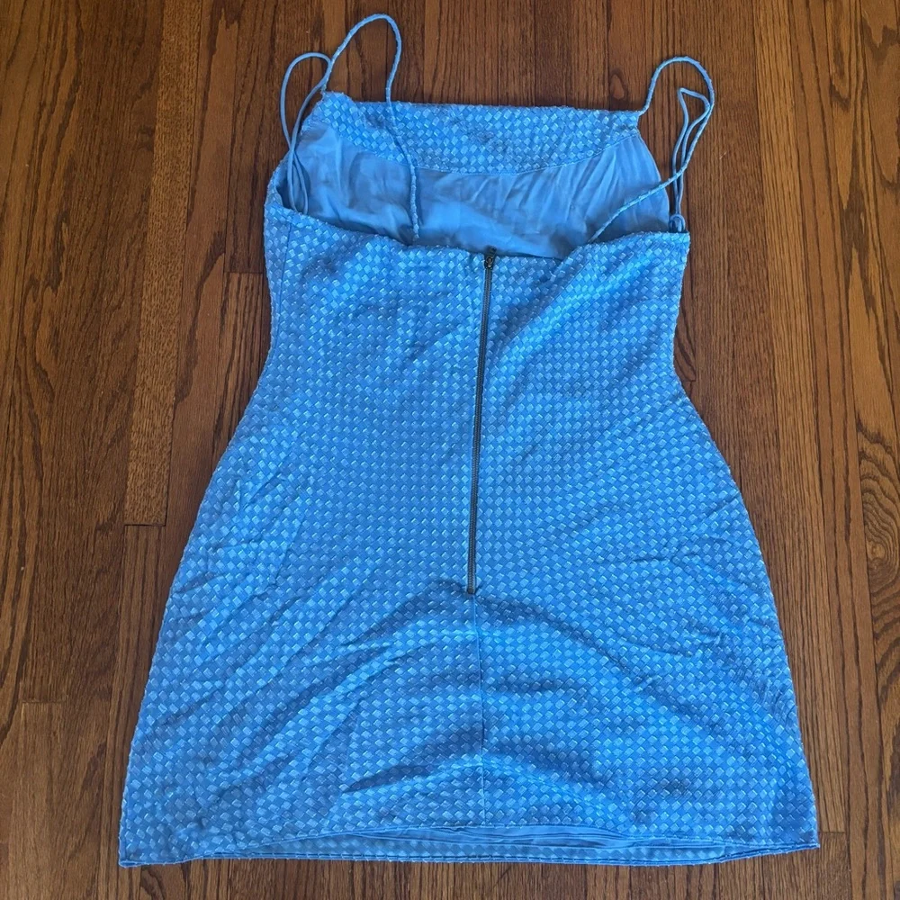 Alice + Olivia Harmony Drapey Mini Blue Slip Dress Size 12 - Picture 2 of 6